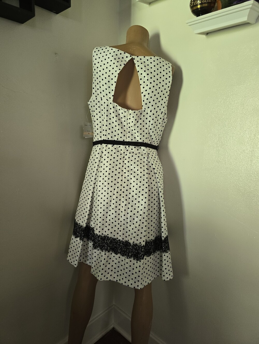 Danny & Nicole Polka Dot Fit & Flare Dress Pleated Belted Pockets Size 12 NWT - Picture 6 of 12